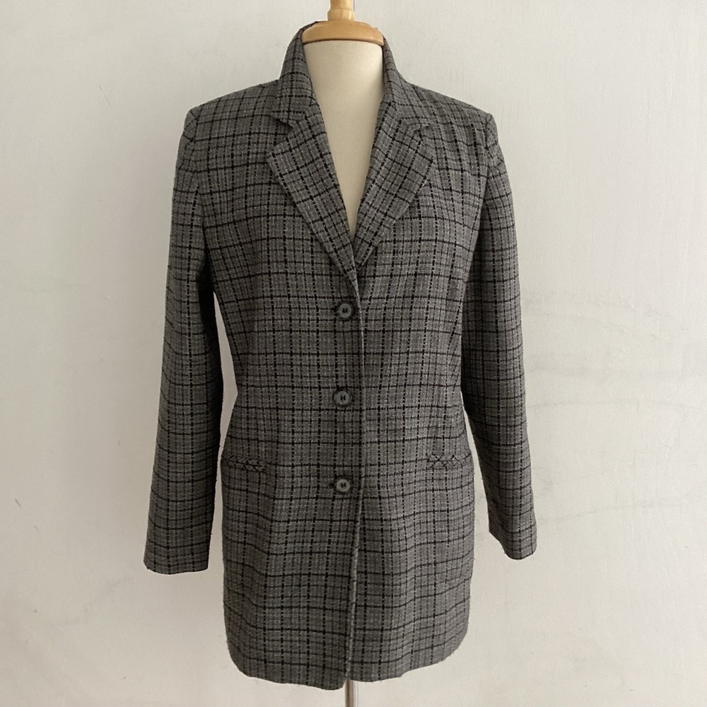 Vintage 90’s Stephanie Andrews Three button Notch Collar Gray Plaid Blazer 12
